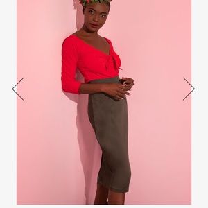 Dark Sage Pencil Skirt